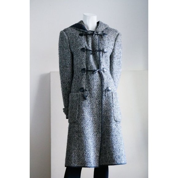 Sportmax Tweed Toggle Buttons Hooded Fall Wool Coat 14/L - Picture 2 of 15